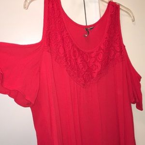 Open shoulder lace red top